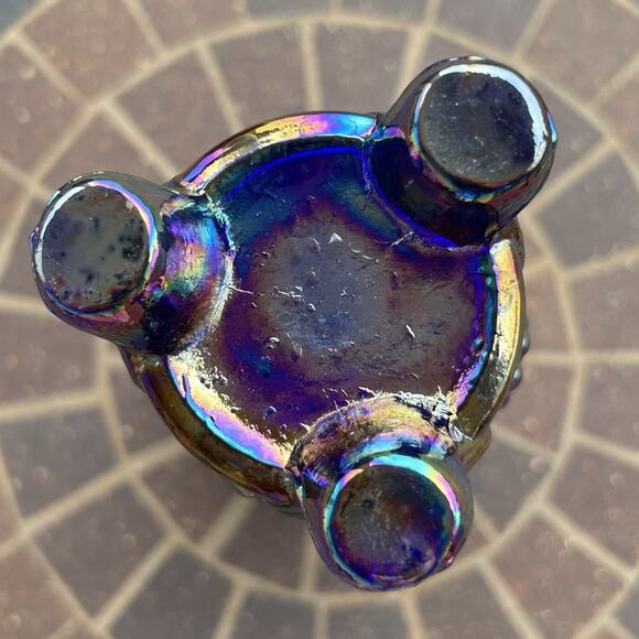 Northwood GRAPE and CABLE Cobalt Blue Carnival Glass Footed Hatpin Holder Vase - Picture 6 of 6